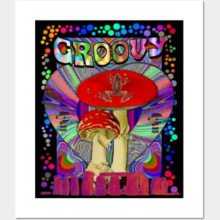 Psychedelic Groovy Magic Mushroom Frog Inner Dimension Trippy Hippy Colorful Tie Dye Shirt Mug Tapestry Sticker + More Posters and Art